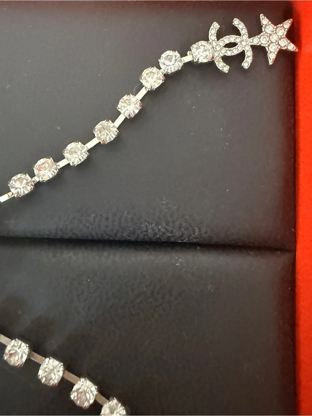 Chanel Crystal Drop Earrings with Star Motif - Silver Tone